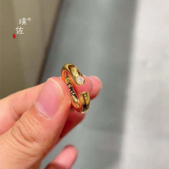 璞佐金店同款24K亮金点钻泥鳅背戒指女高级感简约开口指环送女友