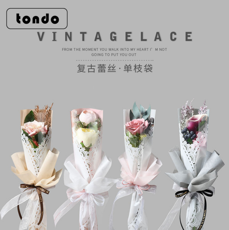 Retro lace single bag flowers packaging rose single -tile bag Micro…