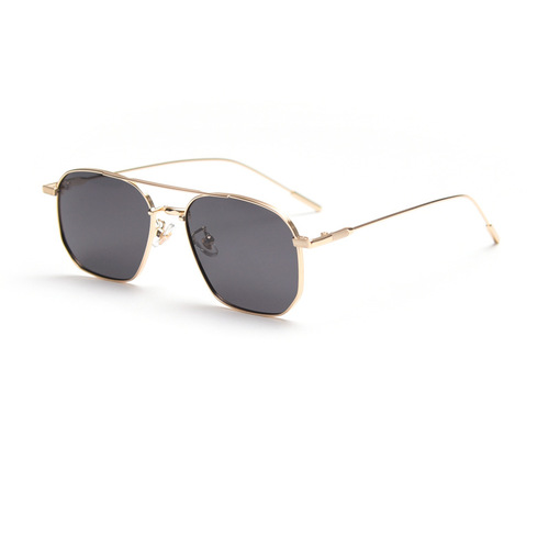 D010 New Personality Flat Sunglasses with Double Bridge Polarized Brown Sunglasses for Women, Instagram Influencer Large Frame Retro Frog Glasses for Men