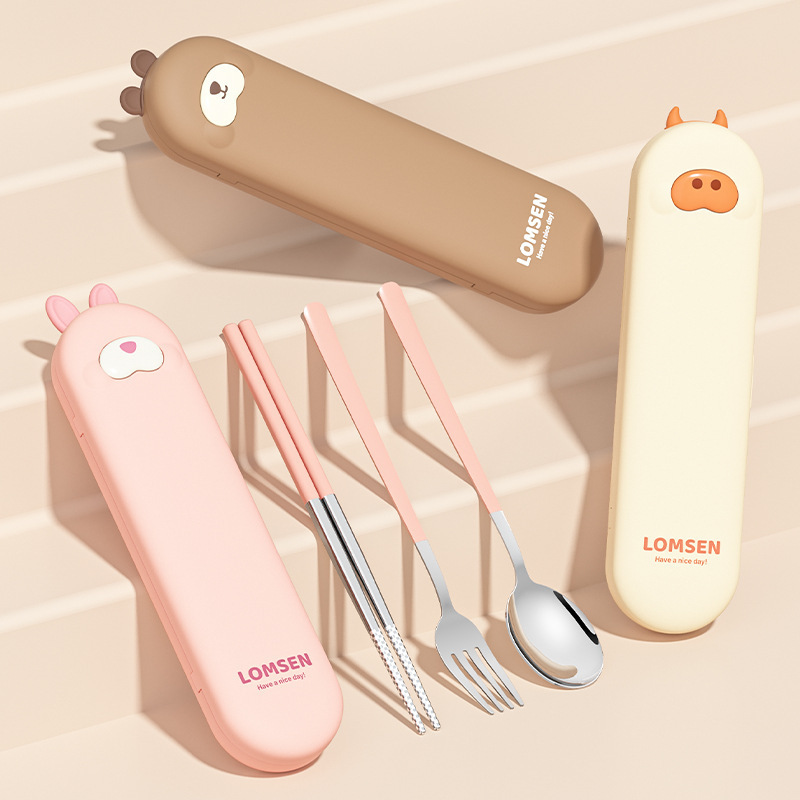 304ステンレス携帯食器三点セット箸スプーンフォーク高颜値学生かわいい食器セット|undefined