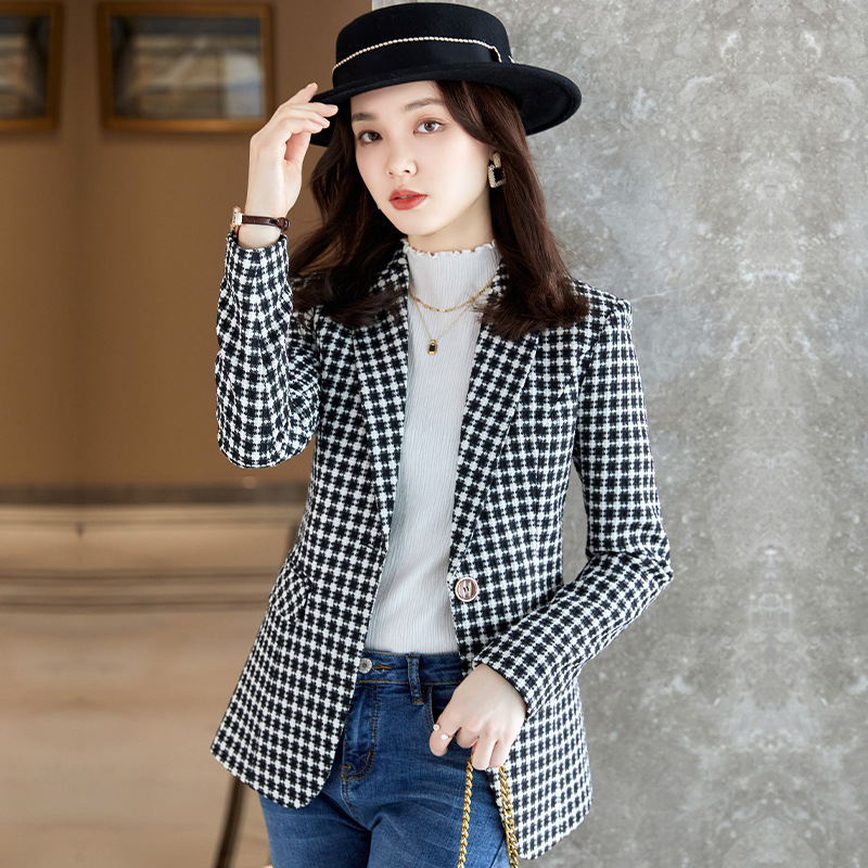 High-End Small Suit Jacket for Women, Spring & Fall New Style, Fashionable Elegant, Slim Tweed Top, Small Plaid Suit