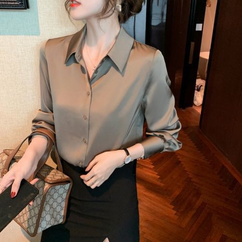 Acetate Satin Shirt for Women, New Model 2026 Spring, Retro Hong Kong Style Design, Niche Long-Sleeve Silk Shirt