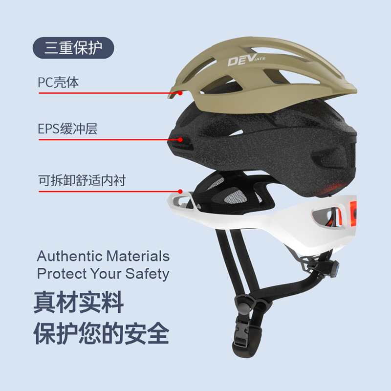 Casco de bicicleta de montaña con tres luces traseras brillantes, un casco de ciclismo unisex con ribetas