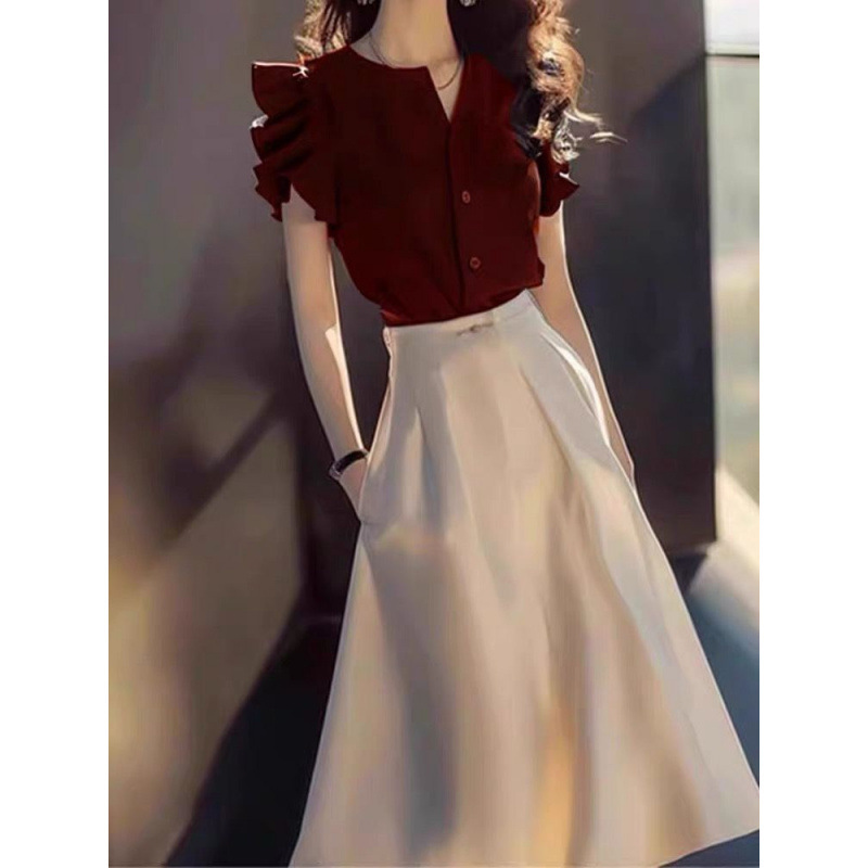 Powerful Aura, Classy Ladylike Elegant, Goddess Style, Classy Upper-Class Red Shirt Dress Suit Summer Powerful Aura, Classy Ladylike Elegant, Goddess Style, Classy Upper-Class Red Shirt Dress Suit Summer