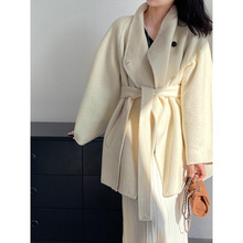 江左 气质中长款系带羊毛大衣双面呢子外套女25冬季羊驼绒 J8801