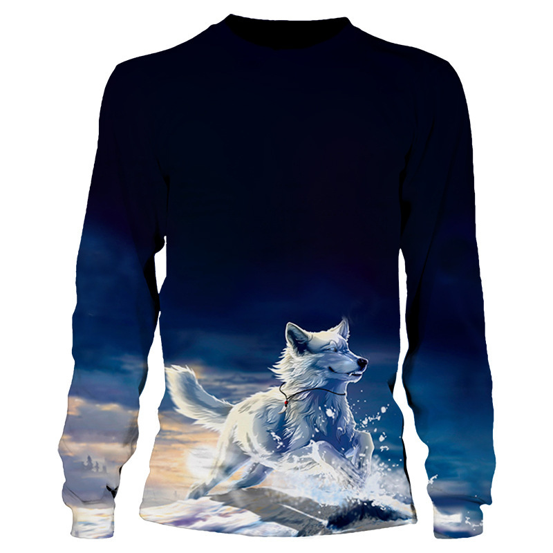 2020 AliExpress new snow Running Wolf 3D printed couple round neck sweater