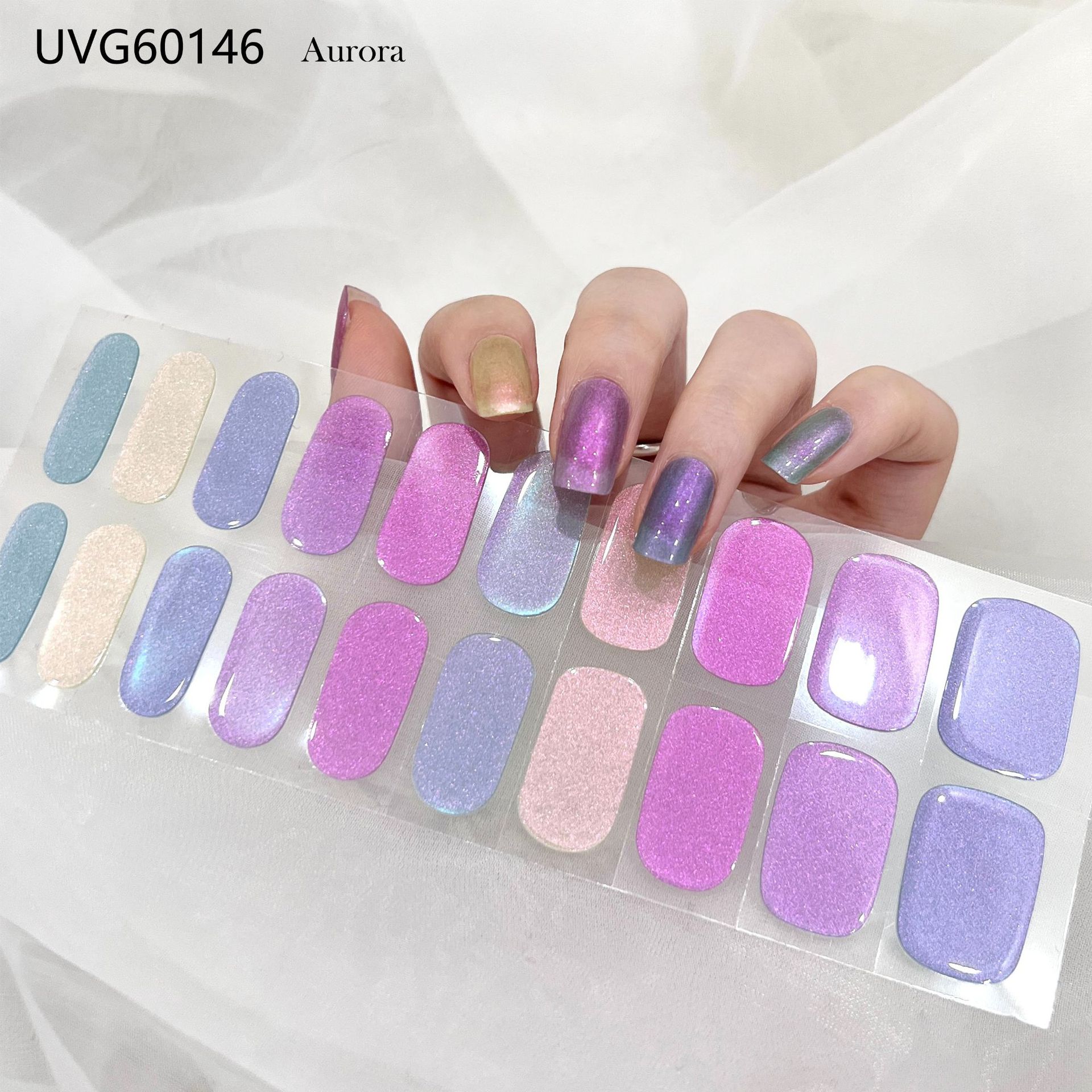 Pegatinas de uñas de gel UV transparentes efecto hielo, semicuradas, con lámina dorada, fototerapia, efecto película de aceite