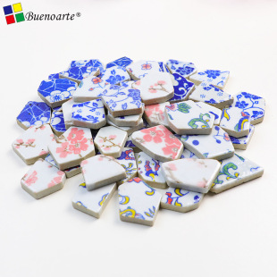 Blue and white porcelain DIY handmade color ceramic mosaic tiles irregular material collage small tile pieces creative