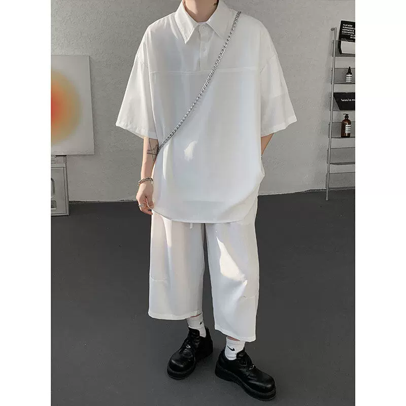 Summer silk shirt, set, retro trousers, plus size