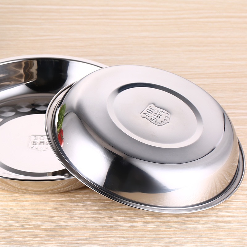 304 Stainless Steel Thickened Cool Skin Plate Disc Flat Bottom Dumpling Dish Dish Household Dish Shallow Plate Barbecue Dish Dixuan