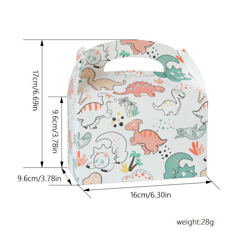 Dinosaurio tema caramelo caja portátil gran galleta caja dinosaurio cuadrado mano caja de transporte caja de la torta occidental Punto de embalaje de cartón