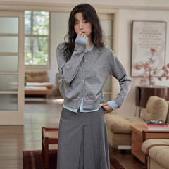 针织衫女秋冬2025新款气质设计感撞色拼接假两件宽松长袖开衫外套