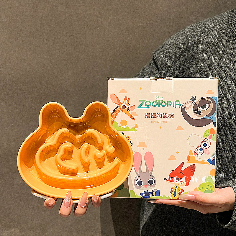 Oowov Stitch Judy Nick Co-Branded Ceramic Pet Bowl Slow Feeder Bowl Cat Bowl Dog Food Bowl