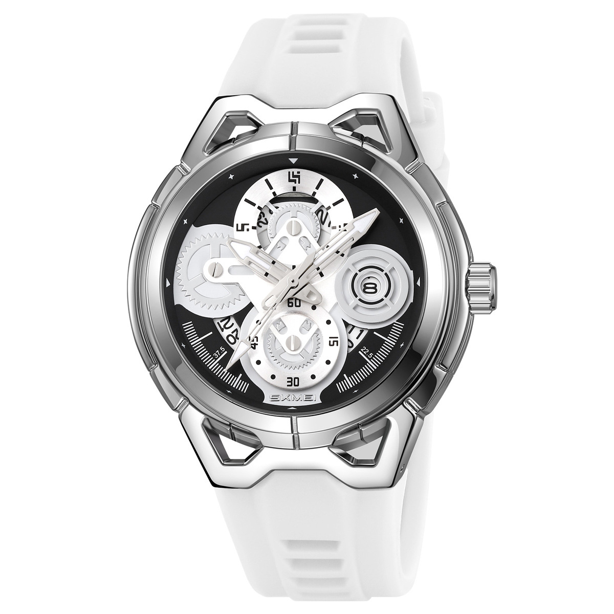 Momento de los hombres Mechanical Wind Calendar reloj de pulsera silicona correa de cuarzo nocturno impermeable reloj de cuarzo transfronterizo exclusivo para la fábrica de origen