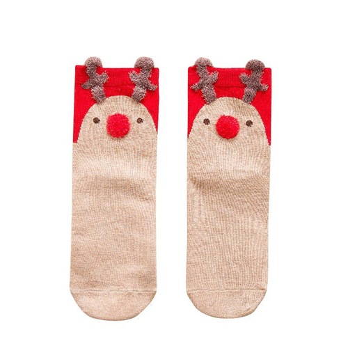 Autumn and winter red socks, ladies cartoon mid-calf Christmas socks, cotton women's socks, cute Japanese straight socks