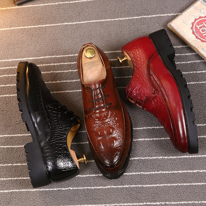 Cross-border 2025 New Crocodile Pattern Men's Casual Business Non-slip Lace-up Red Leather Wedding Shoes For Men_vogvips.com