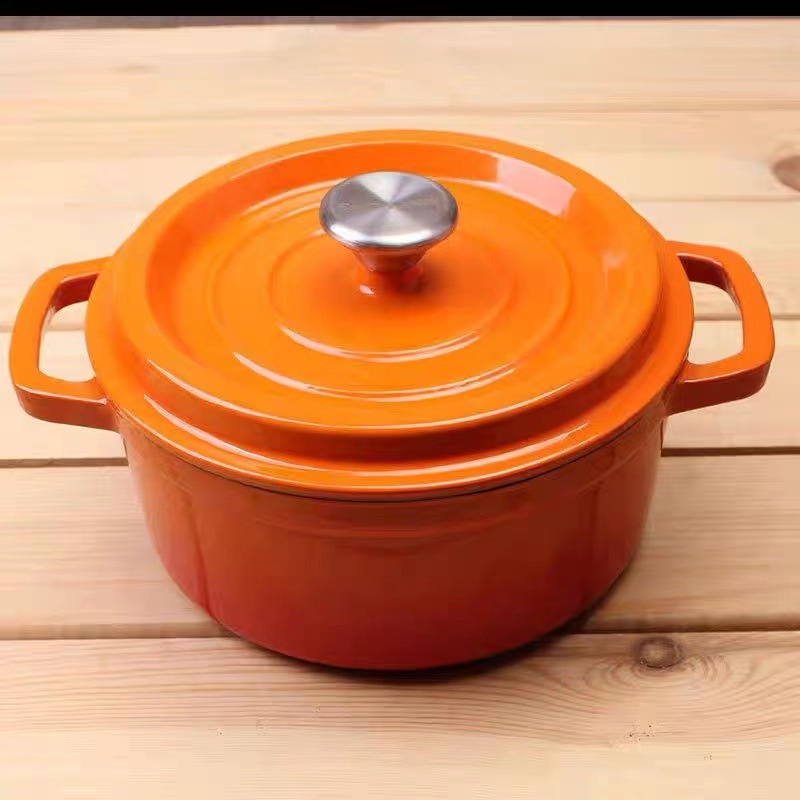 FUENTE Fábrica de exportación de calidad de hierro fundido olla de esmalte de fondo plano olla de sopa olla de esmalte binaural estofado de apoyo logo