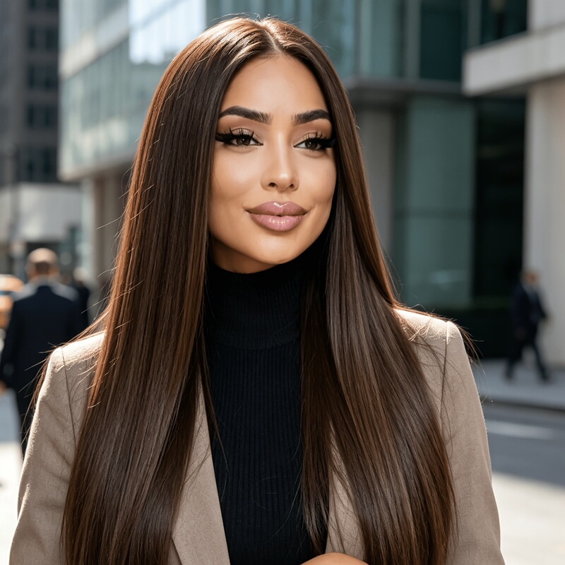 Cross-border long straight hair wig, 28inch glue-free brown synthetic hair wig, soft, suitable for daily wear