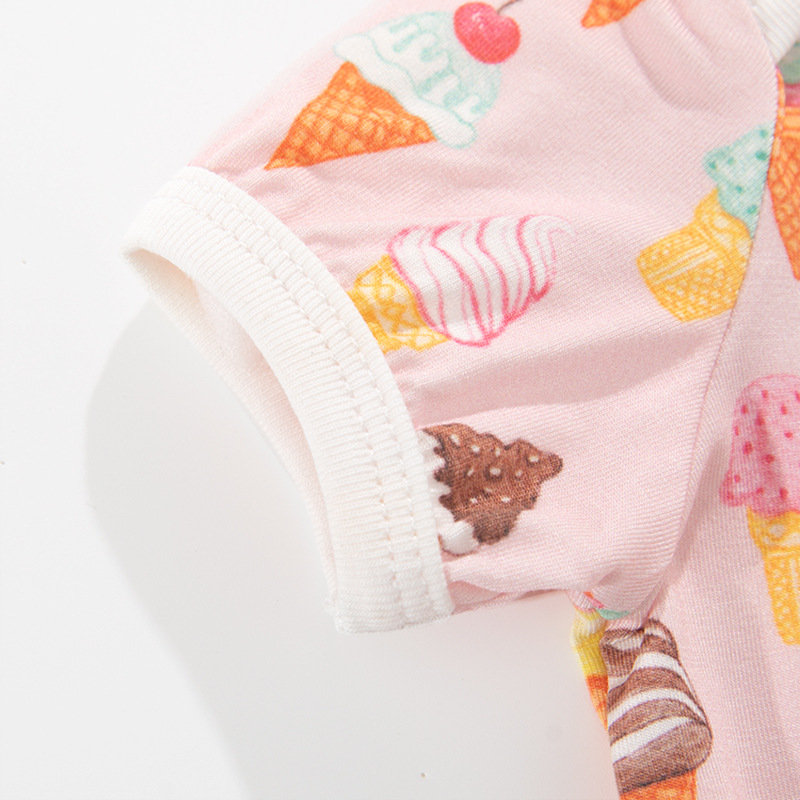 Verano fino de fibra de bambú funda de bebé manga corta traje elástico masculino y femenino bebé mameluco Rosa transfronterizo