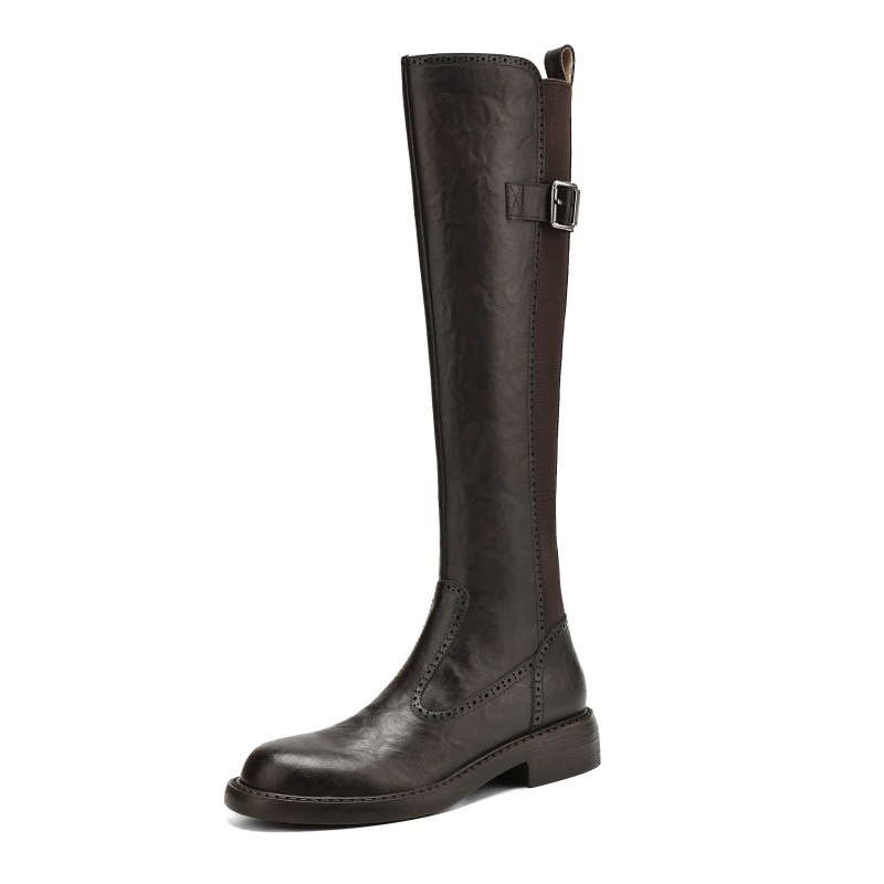 Fleece demi-season leather high boots
