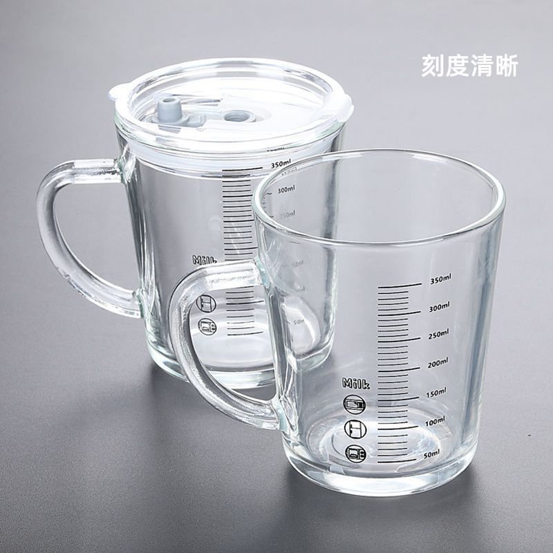 Graduated water cup glass cup microwave oven can be heated children's breakfast straw brewing drink milk powder ins