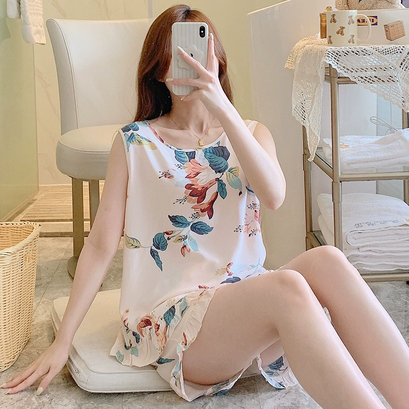 Summer vest sleevless, pijama, thin set, with short sleeve, plus size