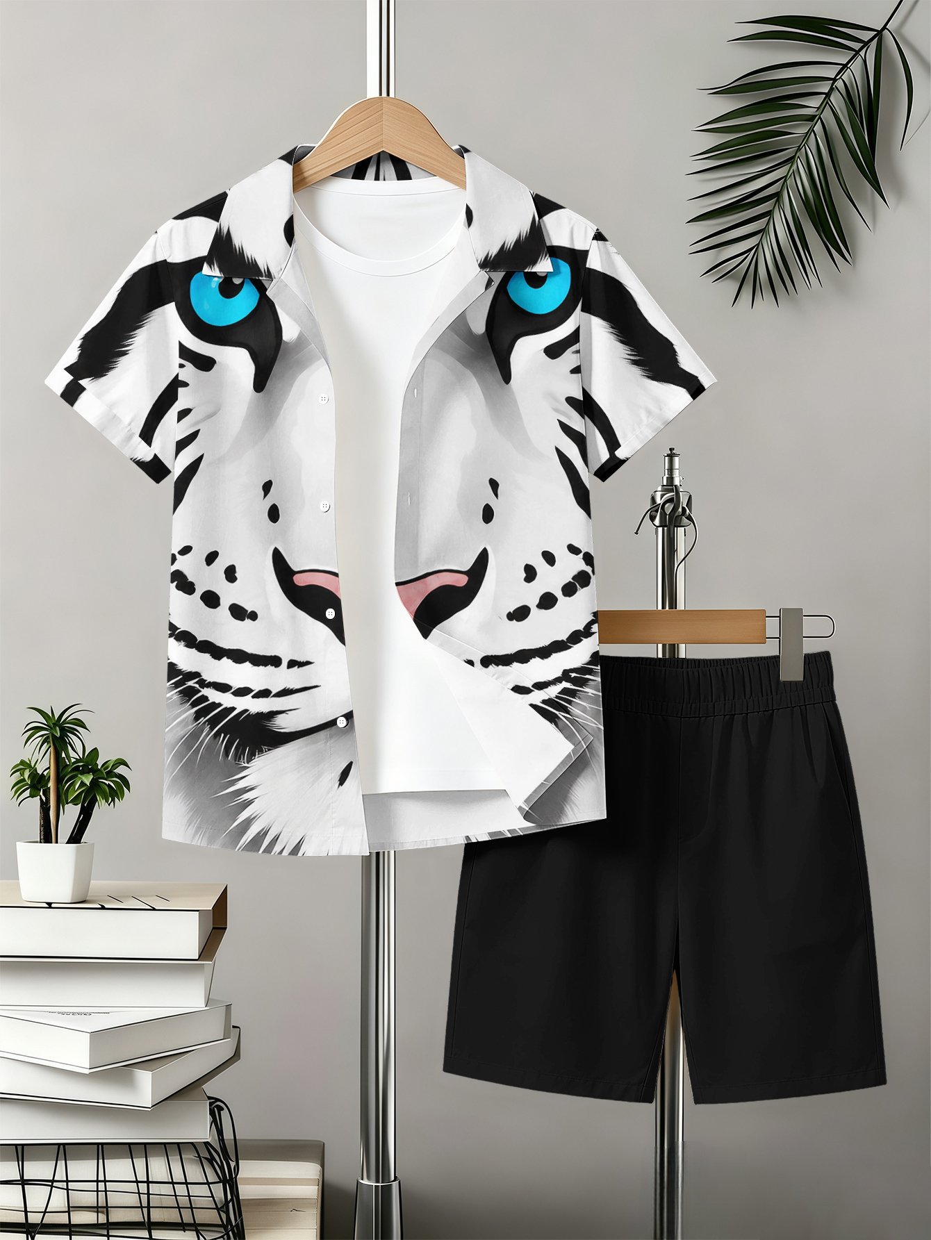 Boys Collared Shirt And Shorts Set With 3d Pattern Print_voghion.com