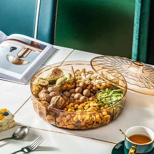 New transparent Nordic dried fruit plate for home living room snack divider with lid sealed fruit plate light luxury candy box