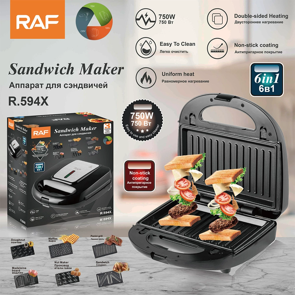 RAF European cross-border six-in-one waffle machine breakfast machine portable baked steak home multi-function 594X