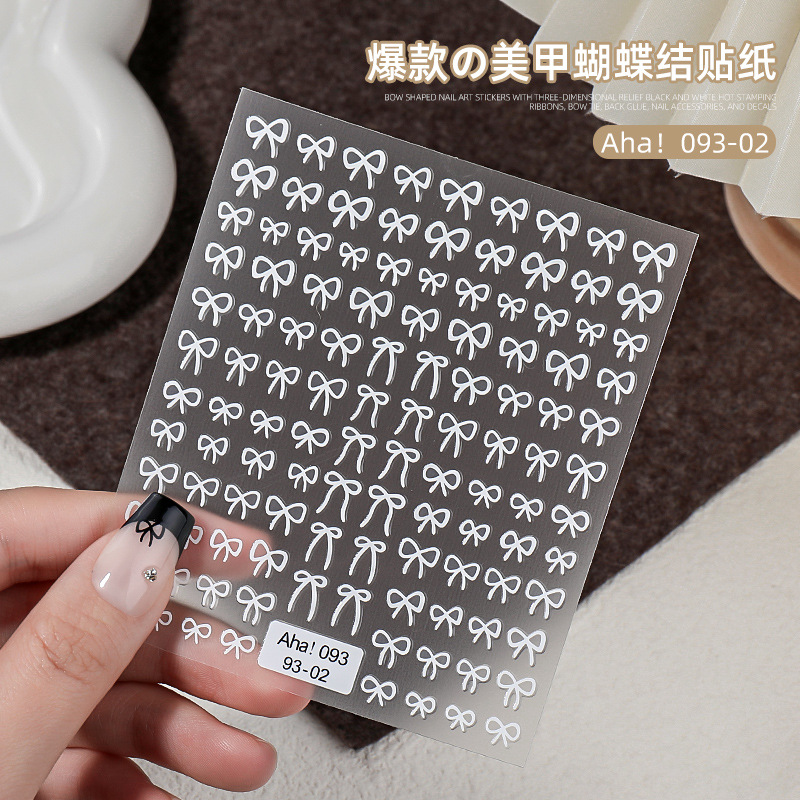 Pegatinas de Uñas con Diseño de Lazo, Estilo Nuevo, Transfronterizo, Calcomanías en Blanco y Negro con Lámina Dorada, Finas y Flexibles, Decoración de Uñas Sencilla