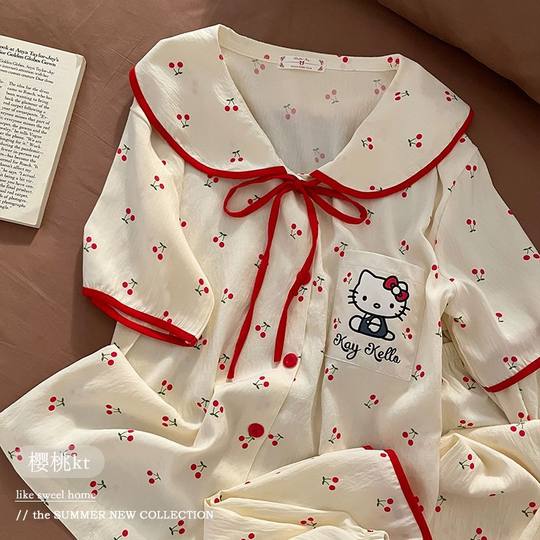 Summer 2025 New Cloud Cotton Loose Top Printed Three-Piece Set Short Pants Pajamas Home Clothes Cartoon Three-Piece Set