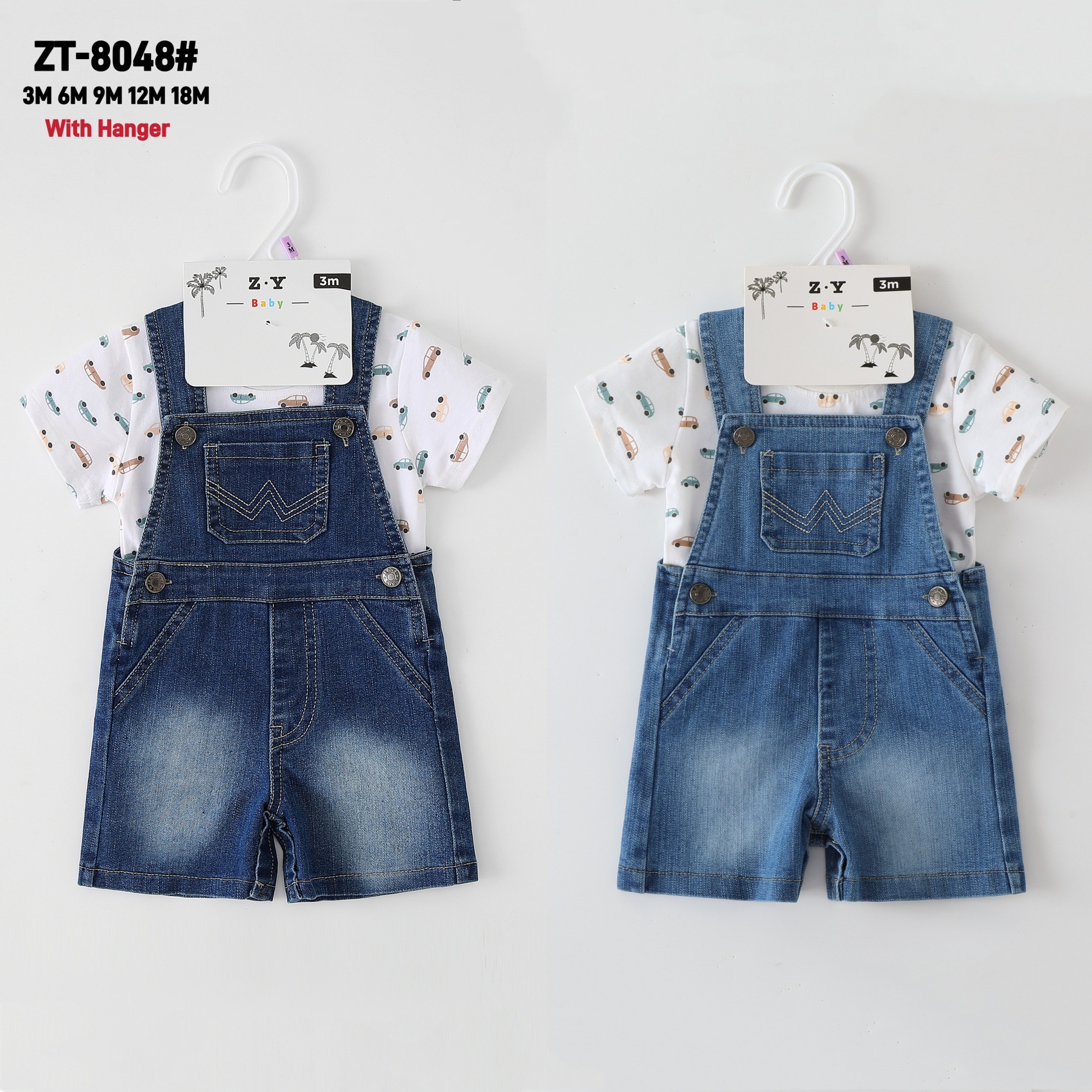 外贸牛仔背带裤2PCS套装婴童3M-18M新款夏季牛仔背带短裤套装8048