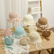 夏季新款儿童可爱帽子包包两件套草帽遮阳防晒太阳帽女孩波浪檐帽