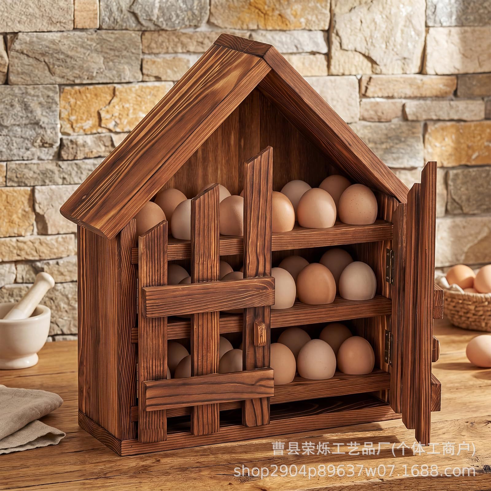 Cross-border wooden egg tray, egg rack, kitchen countertop, house-shaped decorative egg storage and organization rack, storage shelf