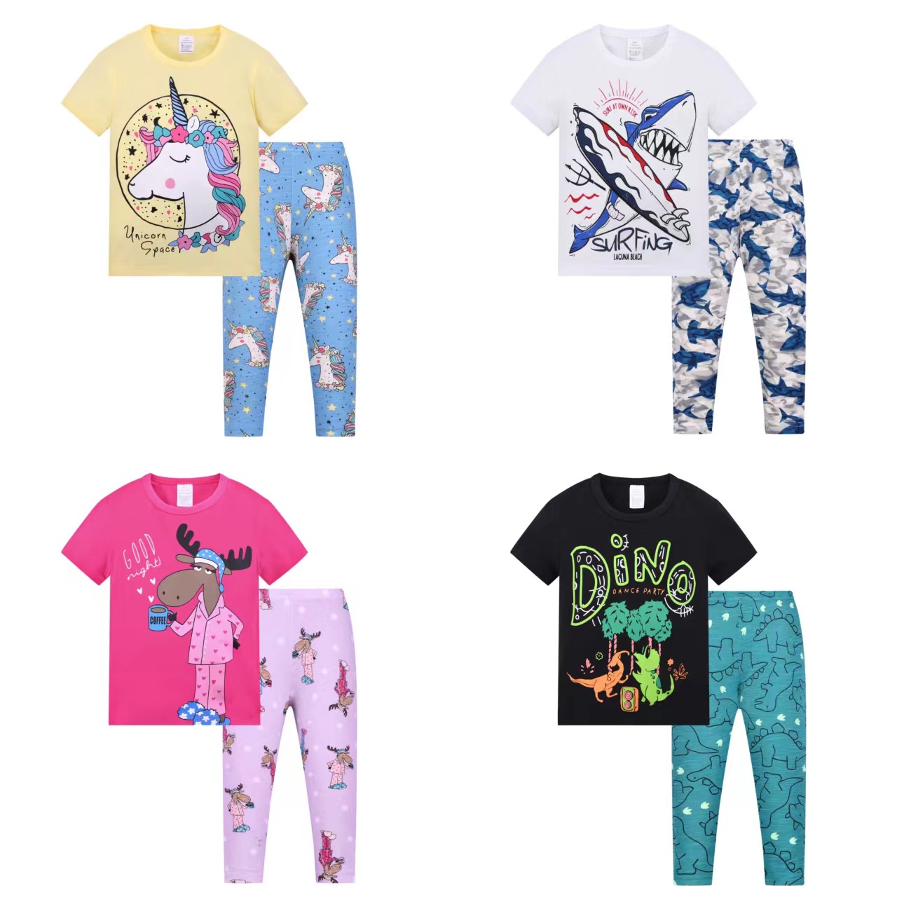 El comercio exterior de otoño nuevos pantalones de manga corta para niños grandes pijamas traje de dibujos animados para niños de dibujos animados de algodón ropa para el hogar al por mayor