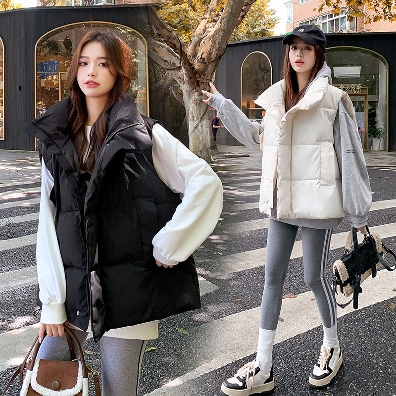 Women's cotton vest 2023 Winter Korean style loose all-match down cotton vest vest waistcoat outer wear short coat