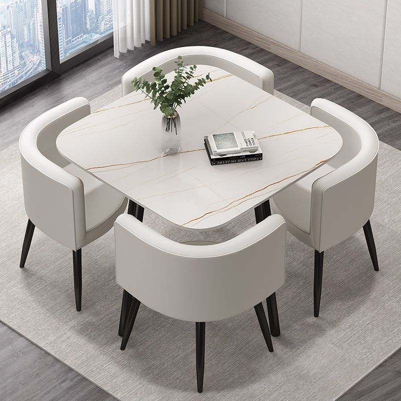 Mesa de comedor de placa de roca roja neta, mesa de negociación de recepción, combinación de mesa y silla, oficina de ventas, 4 personas, mesa redonda pequeña, tienda de té con leche simple