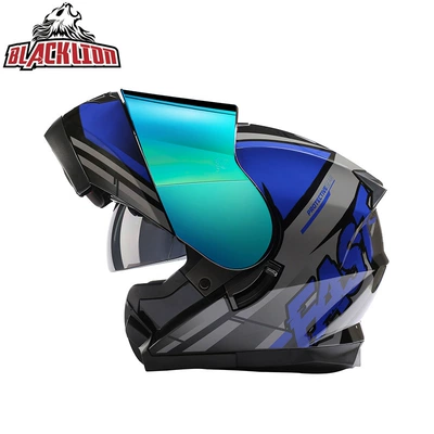 Helmet Flip-Up Visor Anti-Fog – Motosiklet kaskı (dəbilqə) - blue-fast-color-mirror-m57-58