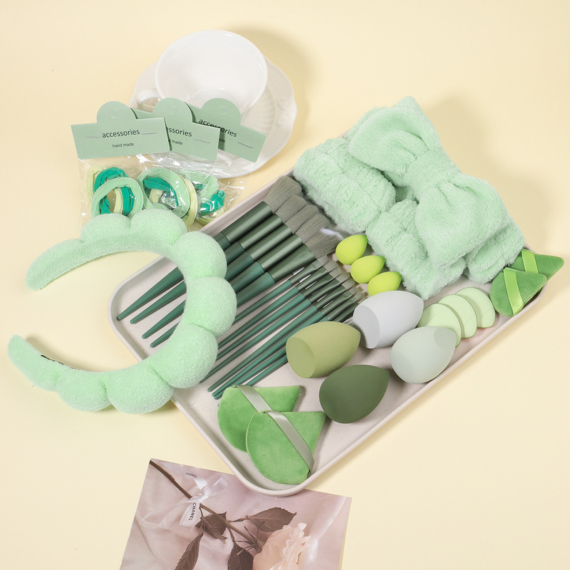 風品40pcs化粧ブラシ美化粧卵ヘアバンド洗面セット髪輪皮筋手首バンドヘアバンド親指パフ|undefined