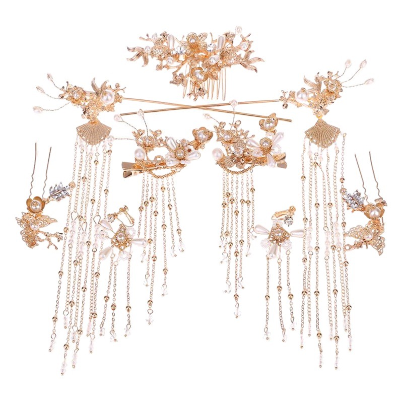 Ancient Costume Headwear, Xiuhe Clothing, Hanfu Accessories, Phoenix Crown, Hairpin Set, Formal Dress Hair Ornaments, Complete Set of Xiuhe Clothing Headwear