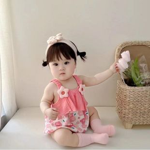 Baby Summer Clothes, Korean Princess Style Suspenders, Super Cute Baby Girl Thin Jumpsuit, Newborn Crawling Suit