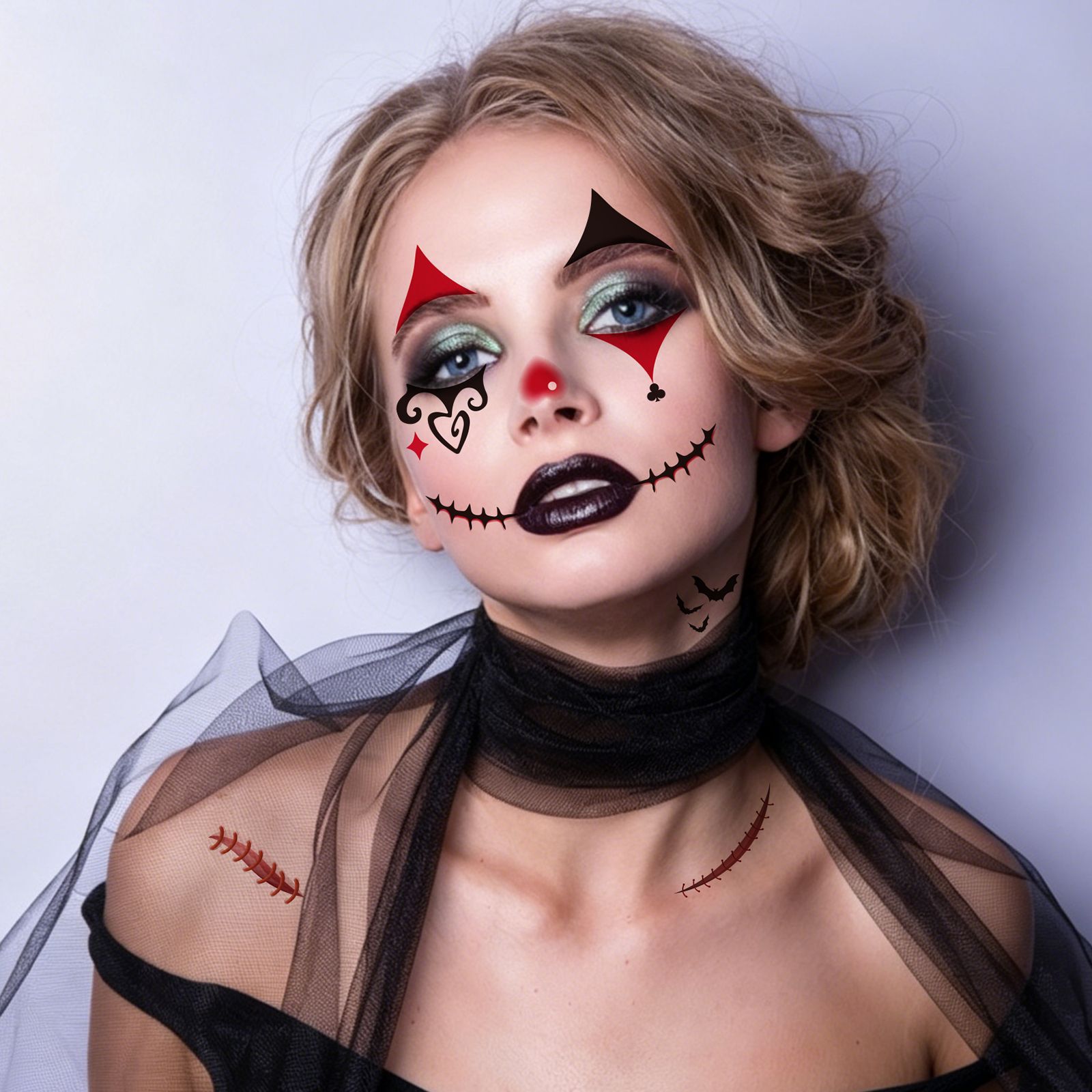 Tatuajes Temporales Faciales de Payaso Joker de Papel de Transferencia de Agua, Impermeable, para Halloween image 4