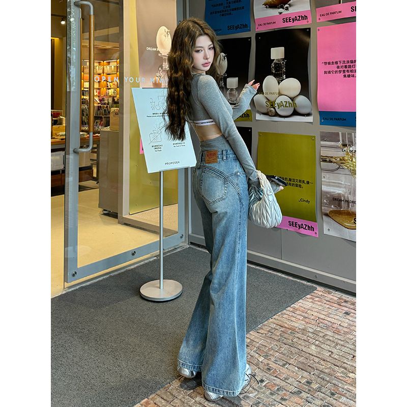【M4】American Hot Girl Style｜Back Pocket Design｜Non-Tight Fit, Slimming Effect, Floor-Length Denim Jeans for Women