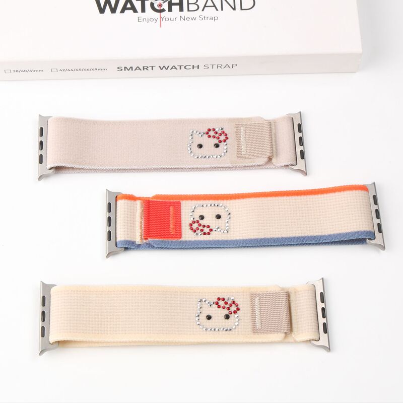 The New Model Is Suitable for Apple Iwatch10 9 Watches, Wild Nylon Velcro Cute Diamond-Encrusted Watch Strap