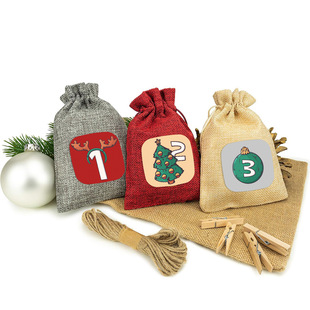 Cross-Border New Product Christmas Countdown Hanging Bag Drawstring Pocket Advent Calendar Bag Children's Party Gift Drawstring Bag