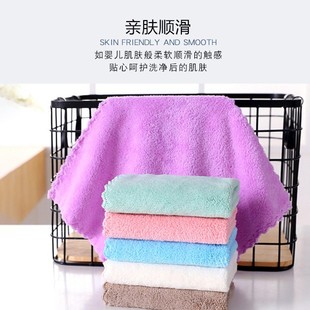High density coral velvet plain small square towel skin-friendly soft absorbent household children's hand washing towel factory wholesale