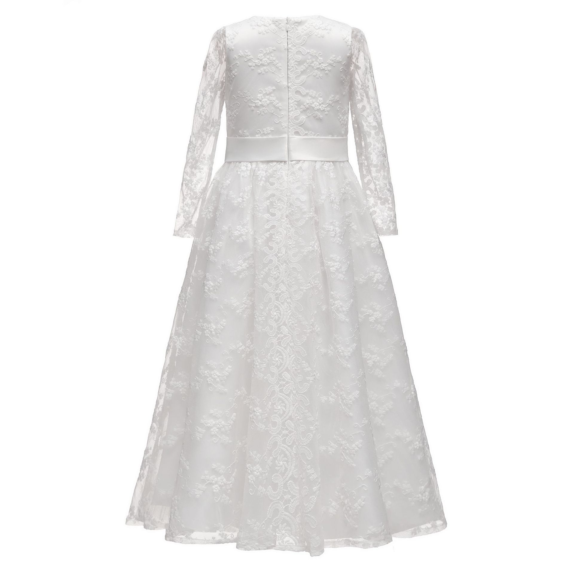 Nuevo Comercio exterior transfronterizo vestido de novia para niños cuello redondo hombro encaje manga larga cumpleaños rendimiento flor ropa para niños vestido pequeño