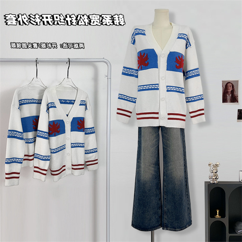 aaaaxbbb snowflake on Cedar tree holiday atmosphere sweater women's loose knitted cardigan coat autumn and winter