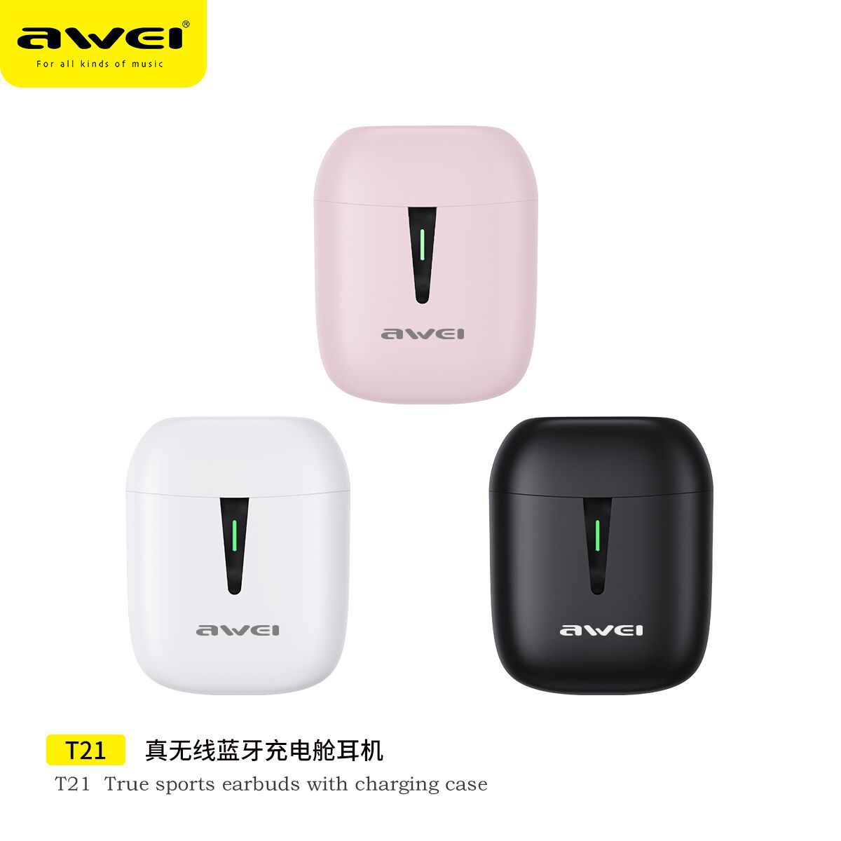 Batch AWEI/ Using Bluetooth 5.0 Wireless headset T21 Tricolor Cross border new pattern delay Fast charging headset
