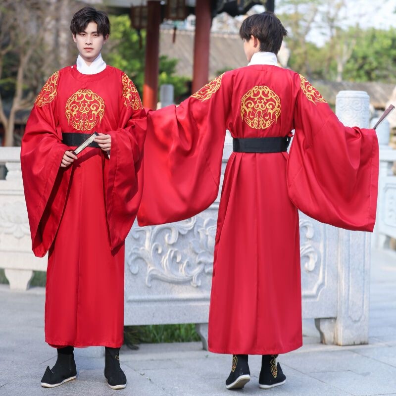 Hanfu Men's Wine Red Round-Neck Robe, Tang Dynasty Official Attire, Stylish Gentleman, Scholar, Chinese Style, Ancient Style Long Robe, Swordsman Hanfu Men's Wine Red Round-Neck Robe, Tang Dynasty Official Attire, Stylish Gentleman, Scholar, Chinese Style, Ancient Style Long Robe, Swordsman